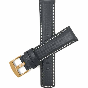 Bandini Mens Leather Carbon Fiber Pattern Smart Watch Band Strap For Garmin Venu Sq - 20mm, Black / White / Gold Buckle