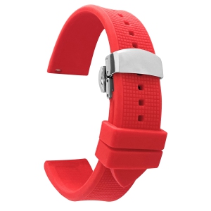 Bandini Waterproof Soft Rubber Silicone Deployment Smart Watch Band Strap For Garmin Forerunner, Vivoactive 4 - 22mm, Red