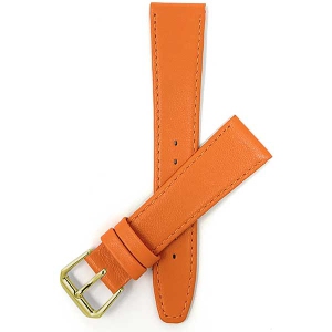 Bandini Classic Thin Leather Smart Watch Band Strap, Stitch For Garmin Venu Sq - 20mm, Orange / Gold Buckle
