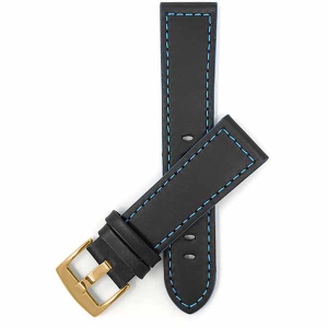 Bandini Mens Thick Two-Tone Leather Racing Smart Watch Band Strap For Garmin Venu Sq - 20mm, Black / Blue / Gold Buckle