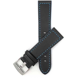 Bandini Mens Thick Two-Tone Leather Racing Smart Watch Band Strap For Garmin Forerunner, Vivoactive 4 - 22mm, Black / Blue / Silver Buckle