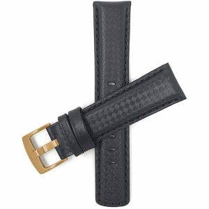 Bandini Mens Leather Carbon Fiber Pattern Smart Watch Band Strap For Garmin Forerunner, Vivoactive 4 - 22mm, Black / Gold Buckle