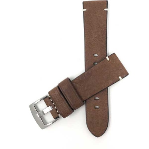 Bandini Mens Distressed Leather Smart Watch Band Strap, Minimal Stitch For Garmin Venu Sq - 20mm, Brown / Silver Buckle