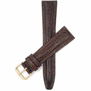 Bandini Glossy Leather Lizard Pattern Smart Watch Band Strap For Garmin Venu Sq - 20mm, Brown / Gold Buckle