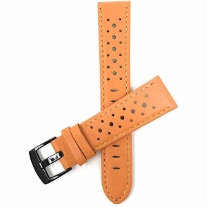 Bandini Mens Perforated Leather Rally Strap Smart Watch Band Strap For Garmin Venu Sq - 20mm, Orange / Black Buckle