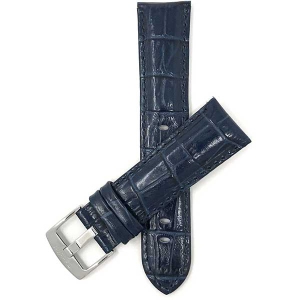 Bandini Mens Leather Alligator Pattern Smart Watch Band Strap For Garmin Forerunner, Vivoactive 4 - 22mm, Blue / Silver Buckle