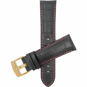 Bandini Mens Leather Alligator Pattern, Stitch Smart Watch Band Strap For Garmin Venu Sq - 20mm, Black / Red / Gold Buckle