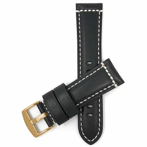 Bandini Dressy Mens Leather Smart Watch Band Strap Double Stitch For Garmin Forerunner, Vivoactive 4 - 22mm, Black / Gold Buckle