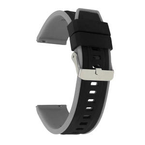 Bandini Quick Release Two-Tone Rubber Silicone Smart Watch Strap For Garmin Forerunner, Vivoactive 4 - 22mm, Black / Grey / Silver Buckle