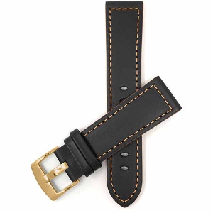 Bandini Mens Thick Two-Tone Leather Racing Smart Watch Band Strap For Garmin Forerunner, Vivoactive 4 - 22mm, Black / Orange / Gold Buckle