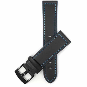 Bandini Mens Thick Two-Tone Leather Racing Smart Watch Band Strap For Garmin Forerunner, Vivoactive 4 - 22mm, Black / Blue / Black Buckle