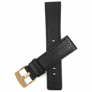 Bandini Square Tip Leather Smart Watch Band Strap For Garmin Forerunner, Vivoactive 4 - 22mm, Black / Gold Buckle