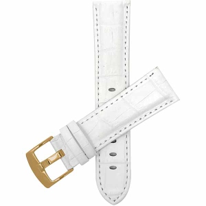 Bandini Mens Leather Alligator Pattern Smart Watch Band Strap For Garmin Forerunner, Vivoactive 4 - 22mm, White / Gold Buckle