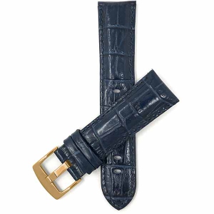 Bandini Mens Leather Alligator Pattern Smart Watch Band Strap For Garmin Forerunner, Vivoactive 4 - 22mm, Blue / Gold Buckle