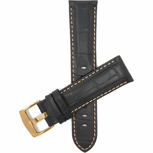 Bandini Mens Leather Alligator Pattern, Stitch Smart Watch Band Strap For Garmin Venu Sq - 20mm, Black / Orange / Gold Buckle