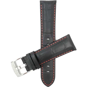 Bandini Mens Leather Alligator Pattern, Stitch Smart Watch Band Strap For Garmin Venu Sq - 20mm, Black / Red / Silver Buckle