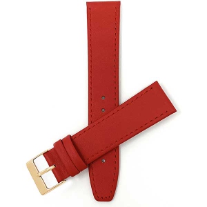Bandini Classic Thin Leather Smart Watch Band Strap, Stitch For Garmin Forerunner, Vivoactive 4 - 22mm, Red / Gold Buckle