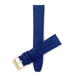 Bandini Classic Thin Leather Smart Watch Band Strap, Stitch For Garmin Forerunner, Vivoactive 4 - 22mm, Blue / Gold Buckle