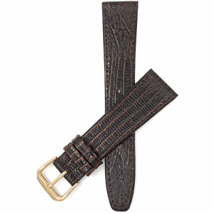 Bandini Flat Leather Texas Teju Pattern Smart Watch Band Strap For Garmin Venu Sq - 20mm, Brown / Gold Buckle