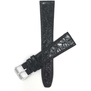 Bandini Womens Slim Leather Lizard Pattern Glossy Smart Watch Band Strap For Garmin Venu Sq - 20mm, Black / Silver Buckle
