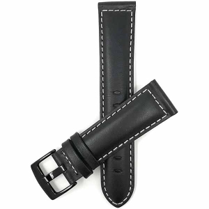 Bandini Mens Padded Leather Smart Watch Band Strap, White Stitch For Garmin Forerunner, Vivoactive 4 - 22mm, Black / Black Buckle