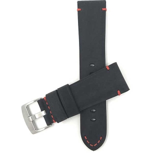 Bandini Mens Distressed Vintage Leather Smart Watch Band Strap For Garmin Venu Sq - 20mm, Black / Red / Silver Buckle