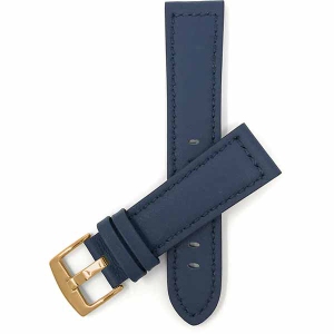 Bandini Thick Racer Style Mens Leather Smart Watch Band Strap For Garmin Forerunner, Vivoactive 4 - 22mm, Blue / Gold Buckle