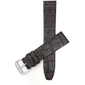Bandini Semi-Glossy Flat Leather Alligator Pattern Smart Watch Band Strap For Garmin Venu Sq - 20mm, Brown / Silver Buckle