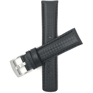 Bandini Mens Leather Carbon Fiber Pattern Smart Watch Band Strap For Garmin Forerunner, Vivoactive 4 - 22mm, Black / Silver Buckle