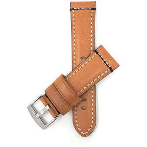 Bandini Dressy Mens Leather Smart Watch Band Strap Double Stitch For Garmin Forerunner, Vivoactive 4 - 22mm, Tan / Silver Buckle