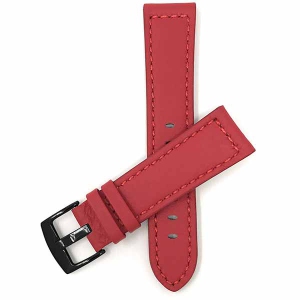 Bandini Thick Racer Style Mens Leather Smart Watch Band Strap For Mobvoi Ticwatch E, E3, C2 - 20mm, Red / Black Buckle