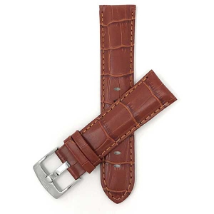 Bandini Mens Leather Alligator Pattern Smart Watch Band Strap For Michael Kors Bradshaw - 22mm, Dark Tan / Silver Buckle