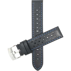 Bandini Mens Perforated Leather Rally Strap Smart Watch Band Strap For Skagen Falster 2 and 3, Jorn - 22mm, Black / Blue / Silver Buckle