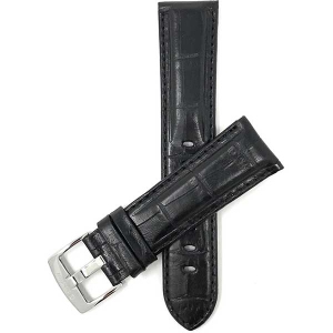 Bandini Mens Leather Alligator Pattern Smart Watch Band Strap For Fossil Hybird HR Latitude - 24mm, Black / Silver Buckle