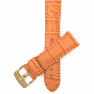 Bandini Mens Leather Alligator Pattern Smart Watch Band Strap For Fossil Gen 6 (42mm), Hybird HR Scarlette, Chartier - 18mm, Orange / Gold Buckle