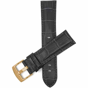 Bandini Mens Leather Alligator Pattern Smart Watch Band Strap For Fossil Gen 6 (42mm), Hybird HR Scarlette, Chartier - 18mm, Grey / Gold Buckle