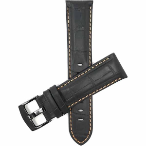 Bandini Mens Leather Alligator Pattern, Stitch Smart Watch Band Strap For Amazfit GTR 47mm, GTR2, GTR 2e and Stratos - 22mm, Black / Orange / Black Buckle
