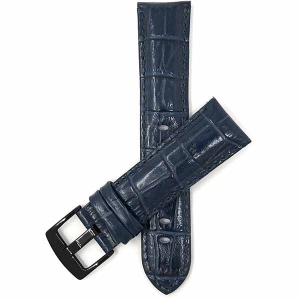 Bandini Mens Leather Alligator Pattern Smart Watch Band Strap For Amazfit GTR 47mm, GTR2, GTR 2e and Stratos - 22mm, Blue / Black Buckle