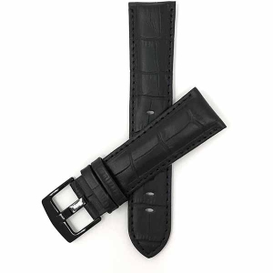 Bandini Mens Leather Alligator Pattern Smart Watch Band Strap For Fossil Hybird HR Latitude - 24mm, Black / Black Buckle