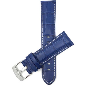 Bandini Mens Leather Alligator Pattern, Stitch Smart Watch Band Strap For Oneplus Watch - 22mm, Blue / Silver Buckle