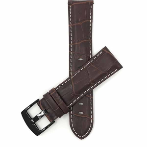 Bandini Mens Leather Alligator Pattern, Stitch Smart Watch Band Strap For Oneplus Watch - 22mm, Brown / Black Buckle