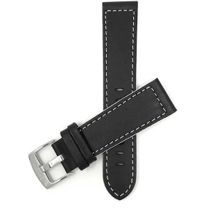 Bandini Mens Thick Two-Tone Leather Racing Smart Watch Band Strap For Amazfit GTR 47mm, GTR2, GTR 2e and Stratos - 22mm, Black / White / Silver Buckle