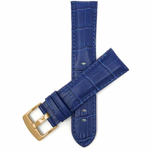 Bandini Mens Leather Alligator Pattern Smart Watch Band Strap For Michael Kors MKGO - 20mm, Blue / Gold Buckle