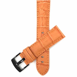 Bandini Mens Leather Alligator Pattern Smart Watch Band Strap For Michael Kors MKGO - 20mm, Orange / Black Buckle