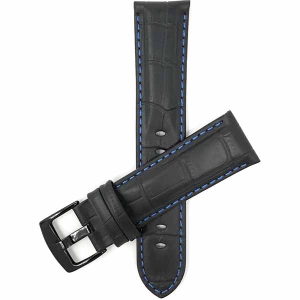 Bandini Mens Leather Alligator Pattern, Stitch Smart Watch Band Strap For Mobvoi Ticwatch E2, S2, Pro, Pro 3 - 22mm, Black / Blue / Black Buckle