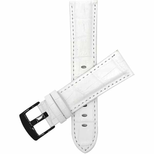 Bandini Mens Leather Alligator Pattern Smart Watch Band Strap, White Stitch For Withings Nokia Steel HR 40mm, Horizon - 20mm, White / Black Buckle