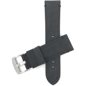 Bandini Mens Distressed Vintage Leather Smart Watch Band Strap For Michael Kors Bradshaw - 22mm, Black / Black Stitch / Silver Buckle