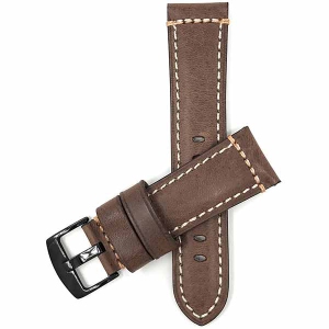 Bandini Dressy Mens Leather Smart Watch Band Strap Double Stitch For Fossil Hybird HR Latitude - 24mm, Brown / Black Buckle