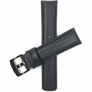 Bandini Mens Leather Carbon Fiber Pattern Smart Watch Band Strap For Sunnto 9, Suunto 7 - 22mm, Black / Black Buckle