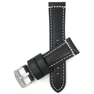 Bandini Dressy Mens Leather Smart Watch Band Strap Double Stitch For Oneplus Watch - 22mm, Black / Silver Buckle